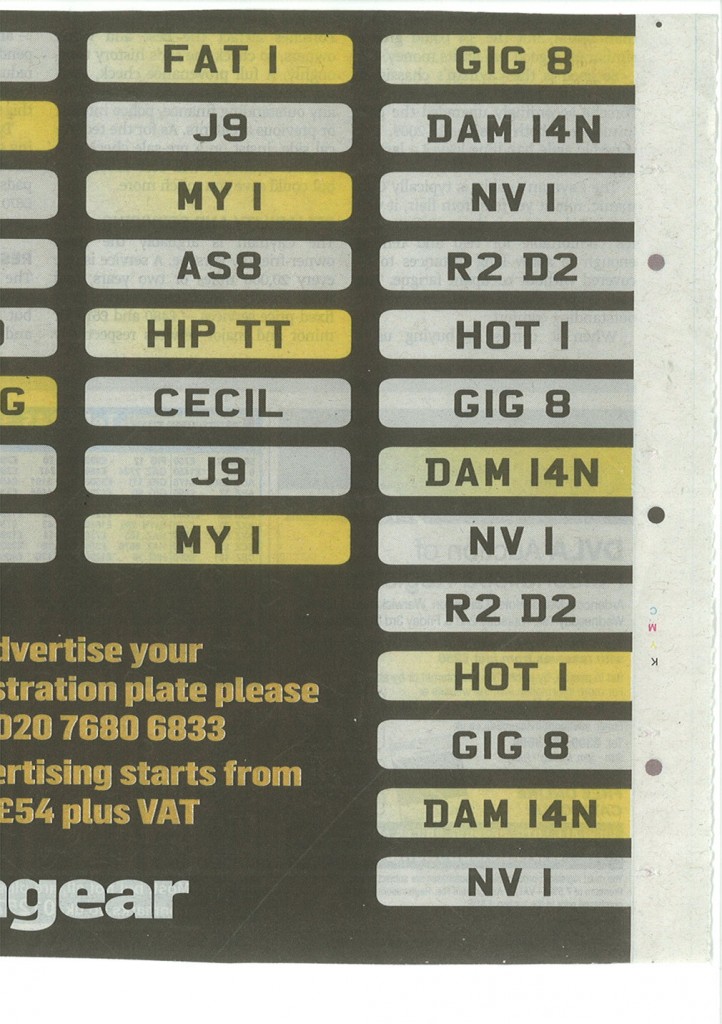 Sunday Times using Speedyreg’s Number plates