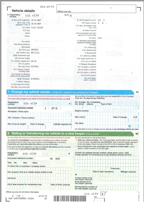 V5c registration certificate